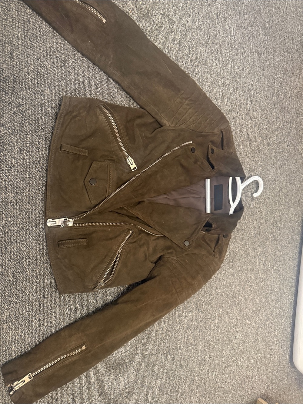AllSaints Brown Suede Asymmetric Zip Leather Jacket